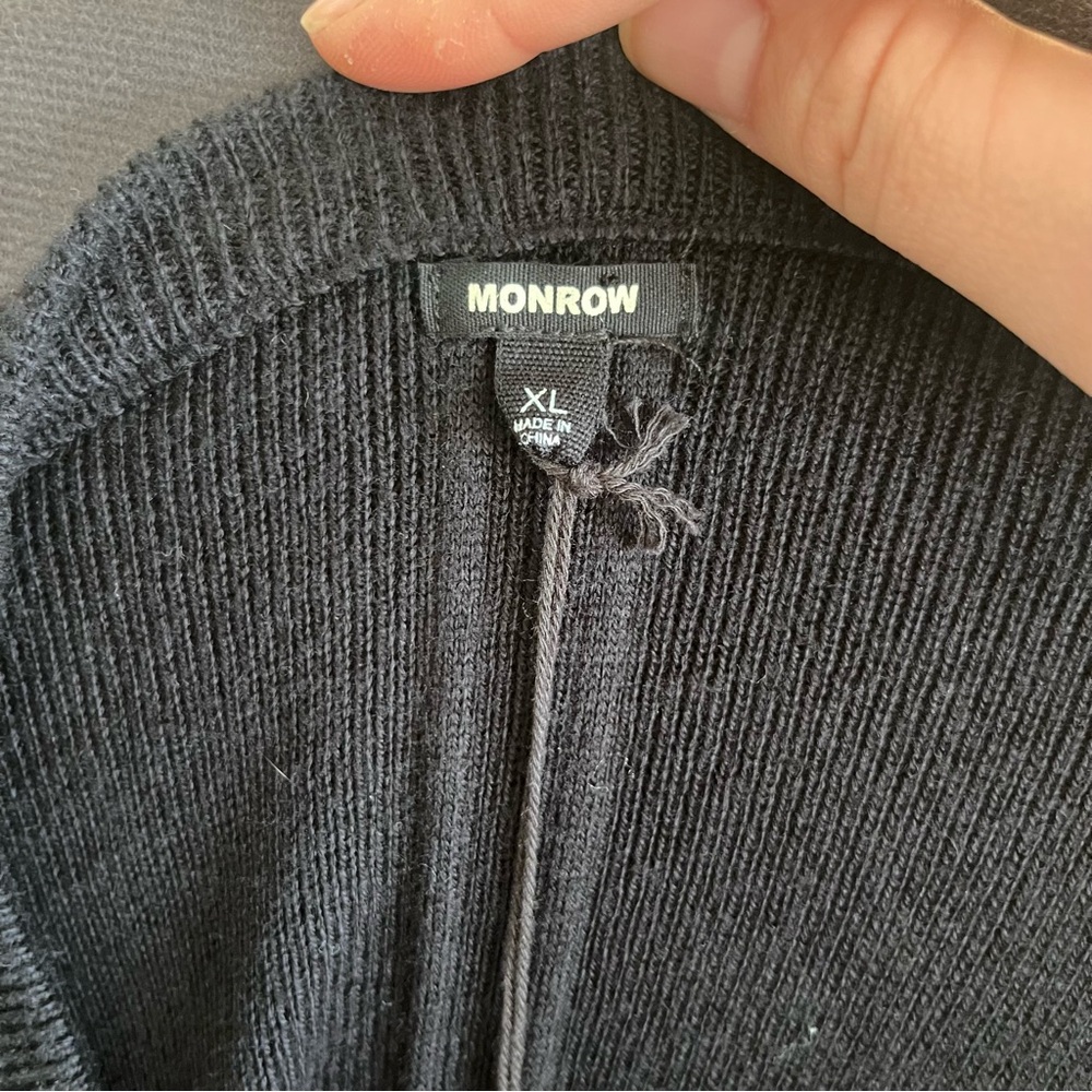 NWT Monrow Black Cotton Cashmere Long Sleeve Fit & Flare Knit Mini Sweater Dress - Picture 8 of 9